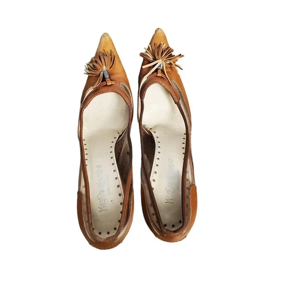 YSL Yves‎ Saint Laurent Pointed Toe Tassel Pump Womens 39 US 9 Western Old Money - Picture 6 of 14